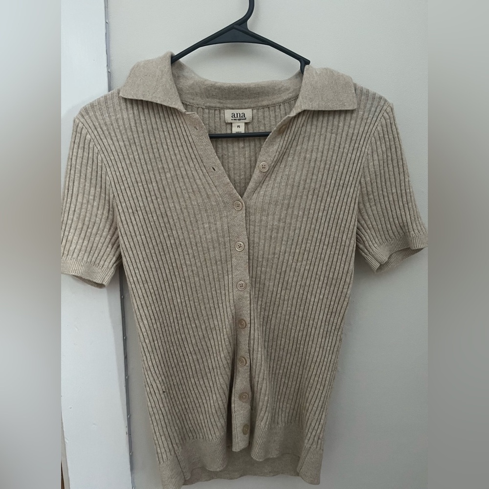 a.n.a Women's Button-Up Ribbed Cardigan - Beige